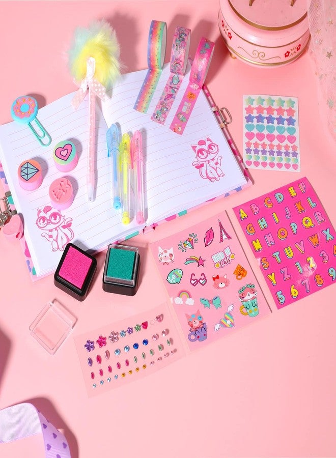 YOYTOO Cat Diary for Girls with Lock, Cat Stationery Set with Secret Diary, Stamps, Pens, Journal Notebook Birthday Gifts for Little Girls Age 5 6 7 8 9 10 - Image 5